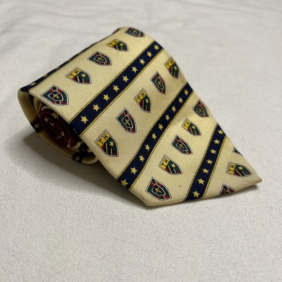 Tommy Hilfiger Crest Print Tie Fluer Di Lis Star Print Silk Multicolor Formal - Picture 8 of 8